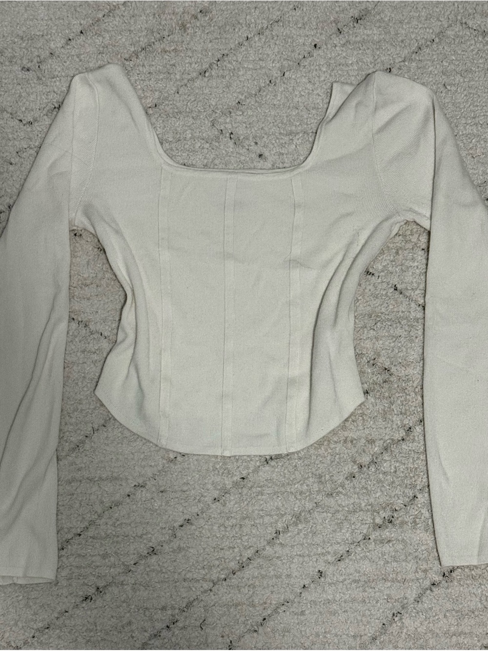 Women's Off-White Square Neck Long Sleeve Crop Top